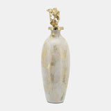 Glass, 23"h Metal Vase Tribal Topper, White/gold