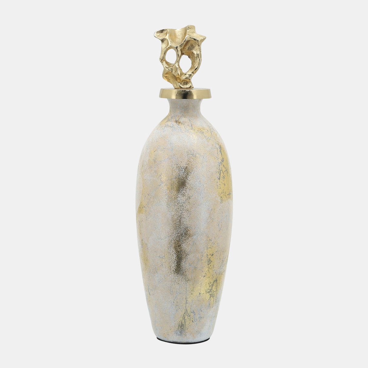 Glass, 23"h Metal Vase Tribal Topper, White/gold