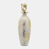 Glass, 23"h Metal Vase Tribal Topper, White/gold