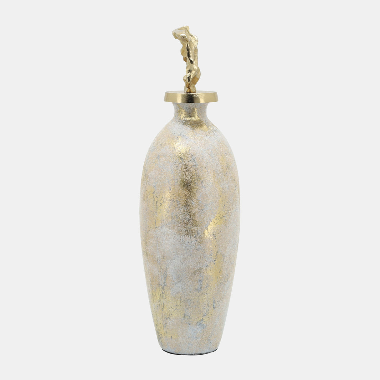 Glass, 23"h Metal Vase Tribal Topper, White/gold