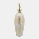 Glass, 23"h Metal Vase Tribal Topper, White/gold