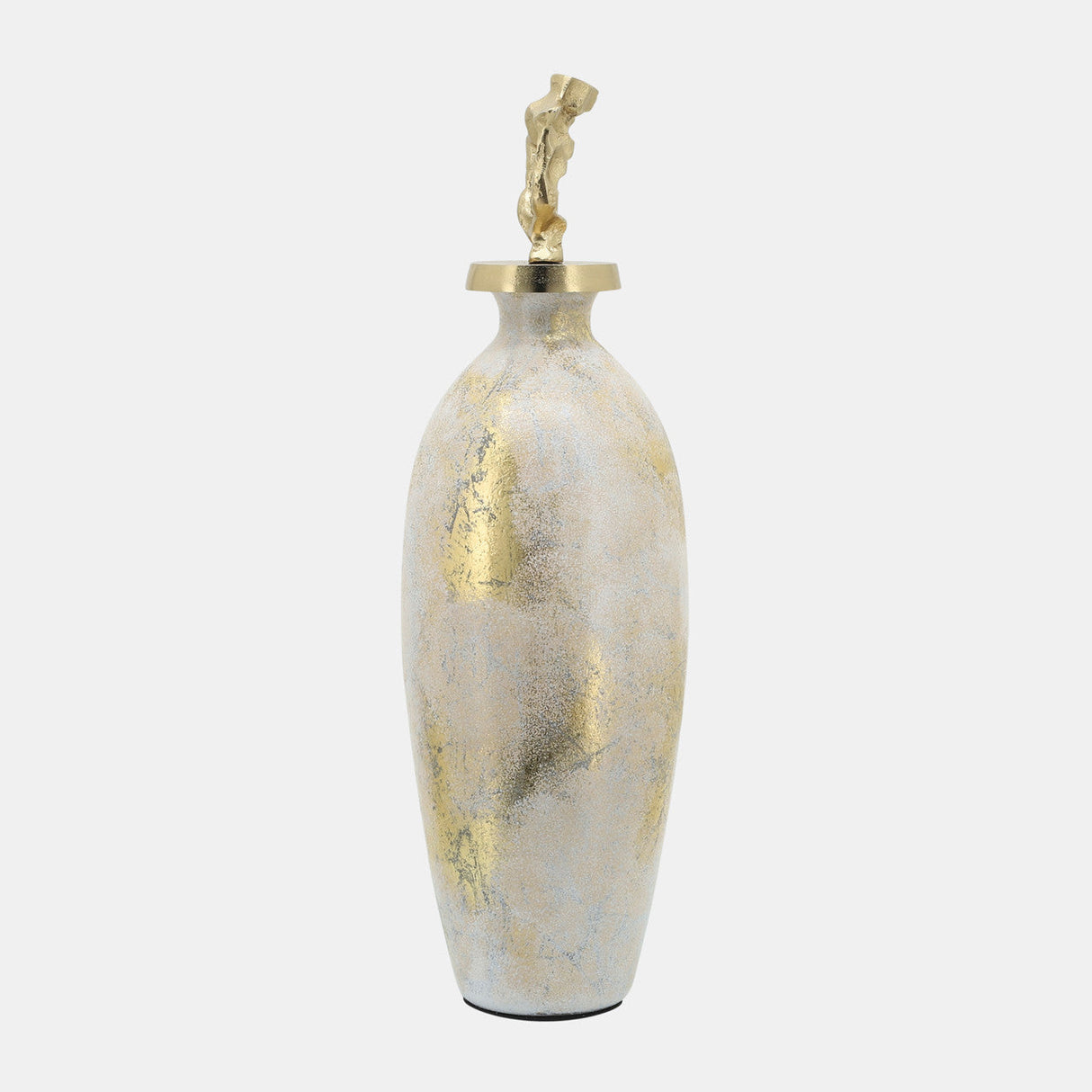 Glass, 23"h Metal Vase Tribal Topper, White/gold