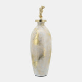 Glass, 23"h Metal Vase Tribal Topper, White/gold