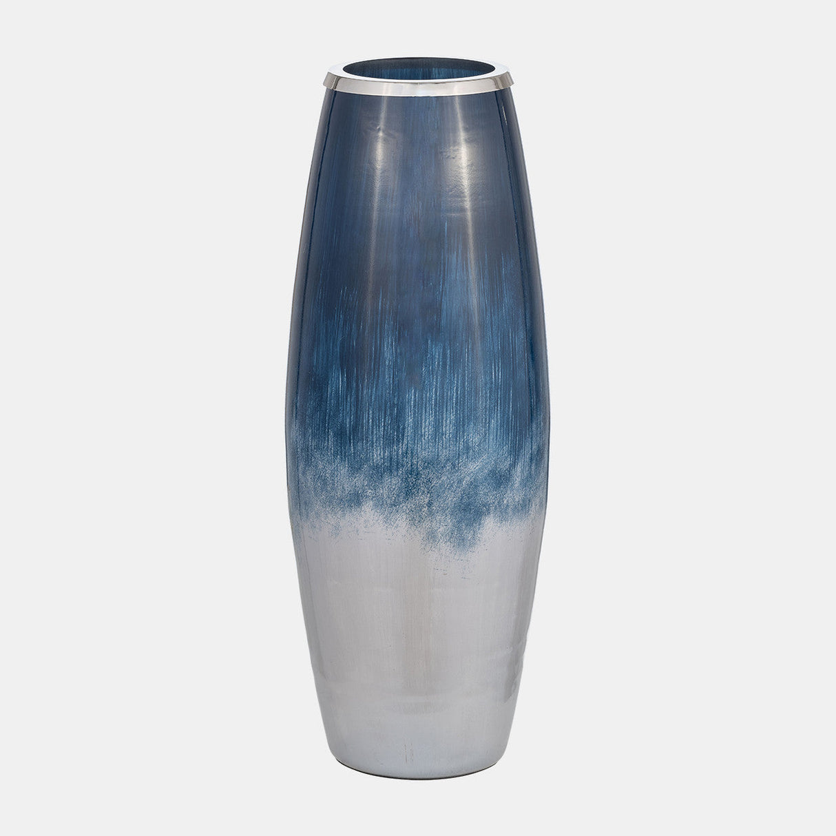 Glass,24"h Vase W/metal Rim, Blue/wht Ombre