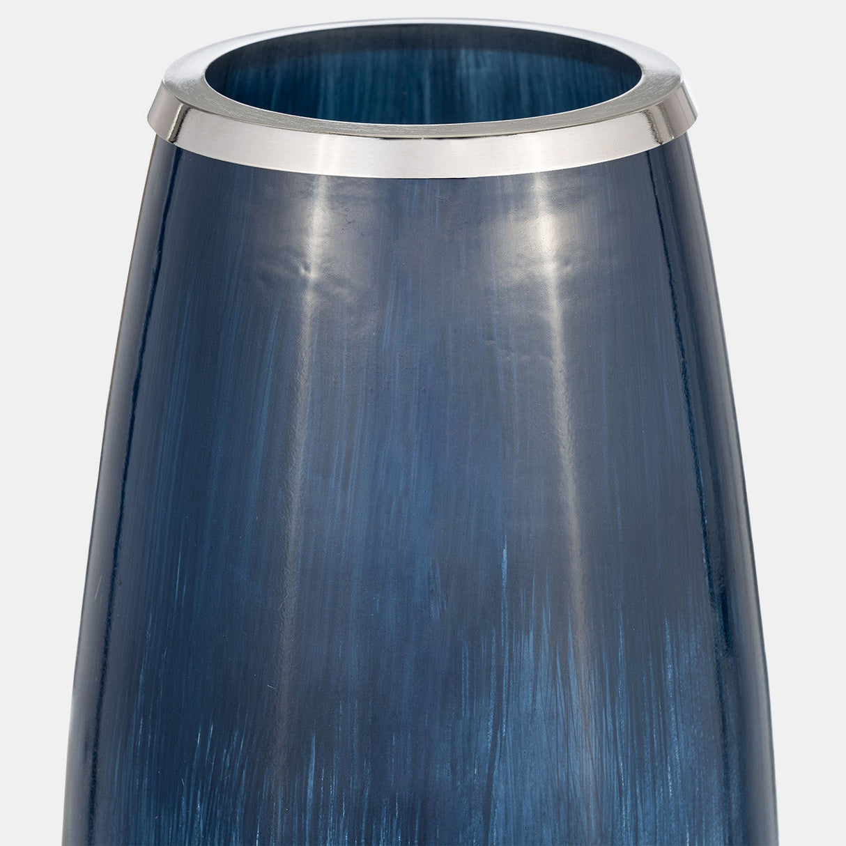 Glass,24"h Vase W/metal Rim, Blue/wht Ombre