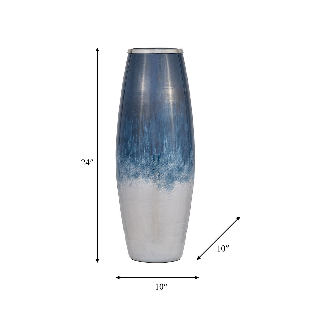 Glass,24"h Vase W/metal Rim, Blue/wht Ombre