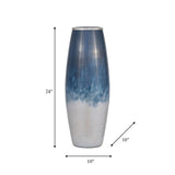 Glass,24"h Vase W/metal Rim, Blue/wht Ombre