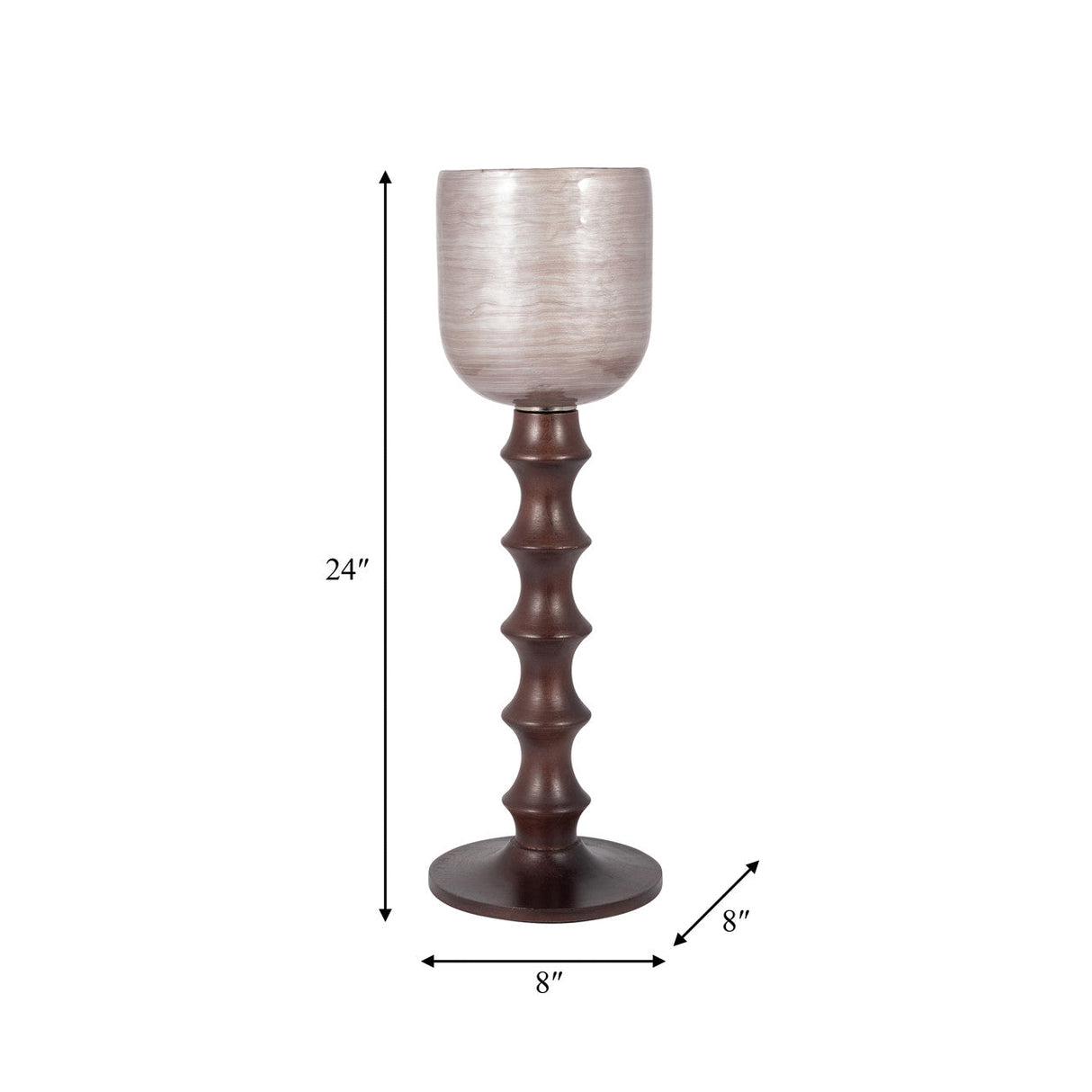 Glass, 24" Wooden Base Hurrican, Blush