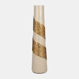 Glass, 26" Aluminum Wrapped Vase, White/gold