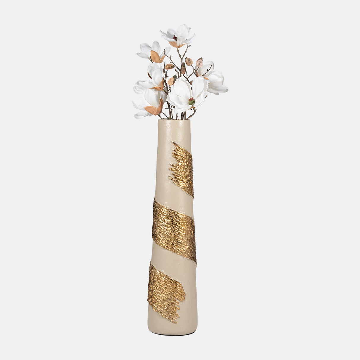 Glass, 26" Aluminum Wrapped Vase, White/gold