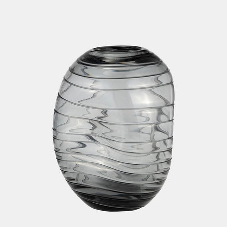 Glass, 8"h Pinched Vase, Smoke