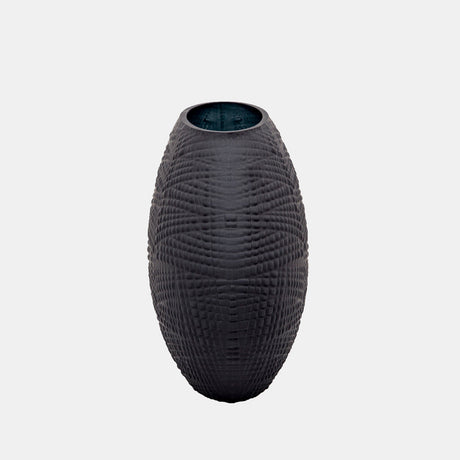 Glass 8"h Textured Vase, Black