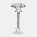 Glass, 9"h Lotus Glitter Candle Holder, Silver