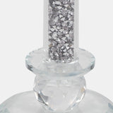 Glass, 9"h Lotus Glitter Candle Holder, Silver