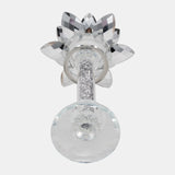 Glass, 9"h Lotus Glitter Candle Holder, Silver