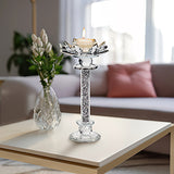 Glass, 9"h Lotus Glitter Candle Holder, Silver