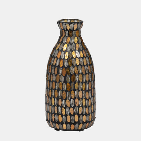 Glass, 9"h Mosaic Vase, Copper