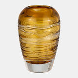 Glass, 9"h Veined Vase, Amber