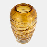 Glass, 9"h Veined Vase, Amber