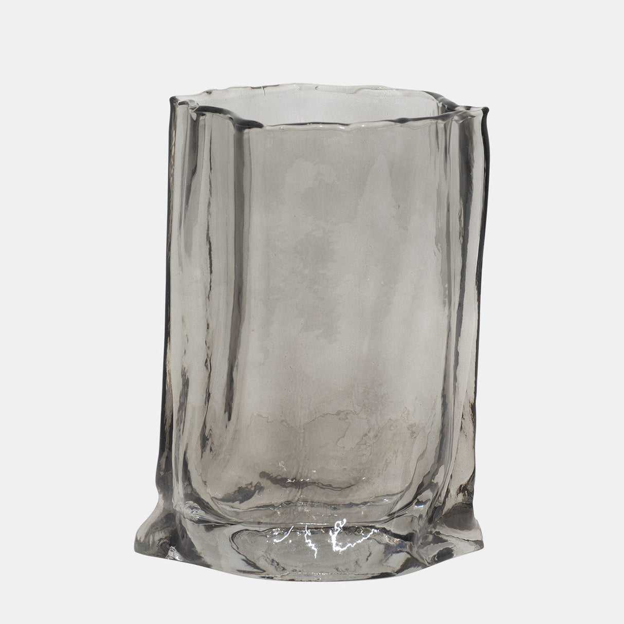 Glass, 9" Paper Bag Vase, Smoke