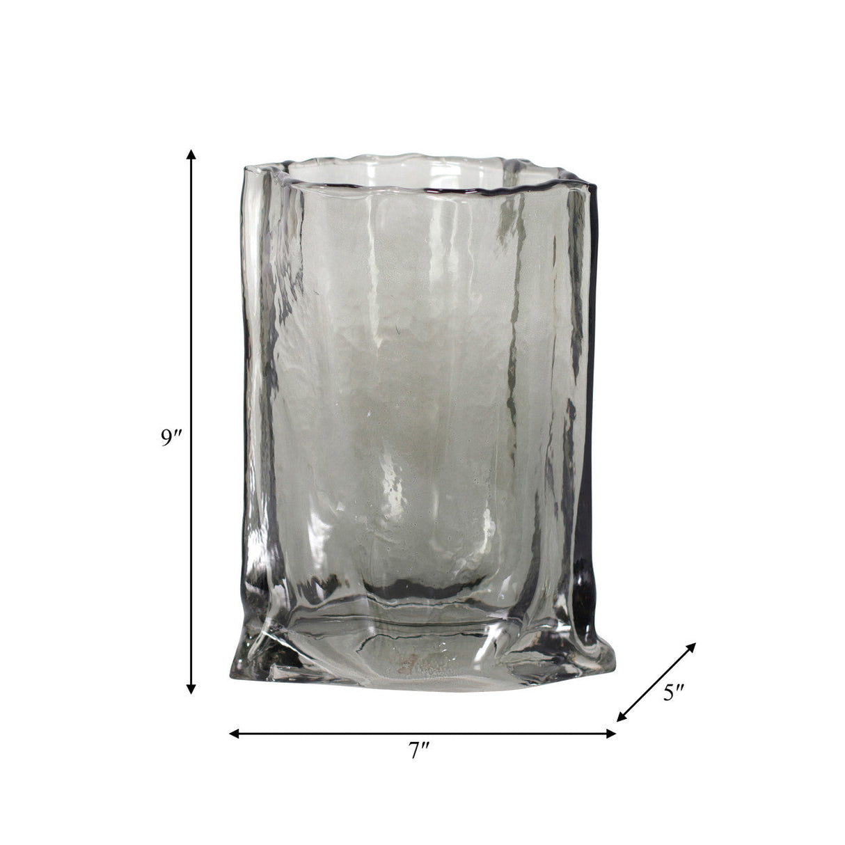 Glass, 9" Paper Bag Vase, Smoke