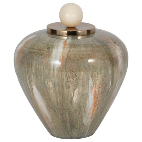 Glass, 9" Temple Vase W/ Resin Topper, Blush/green