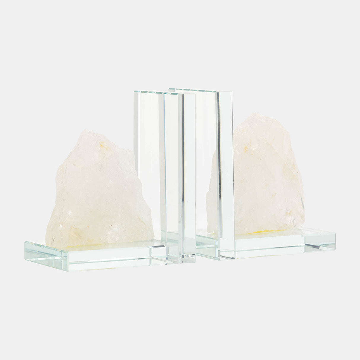 Glass, S/2 5"h Bookends With White Stone, Clear