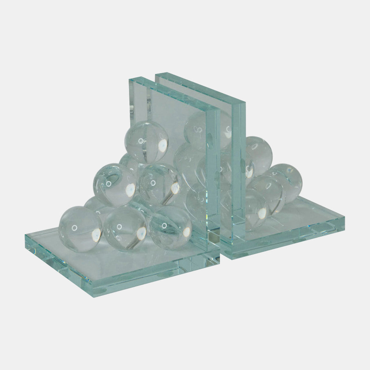 Glass, S/2 6" Orb Bookends, Clear