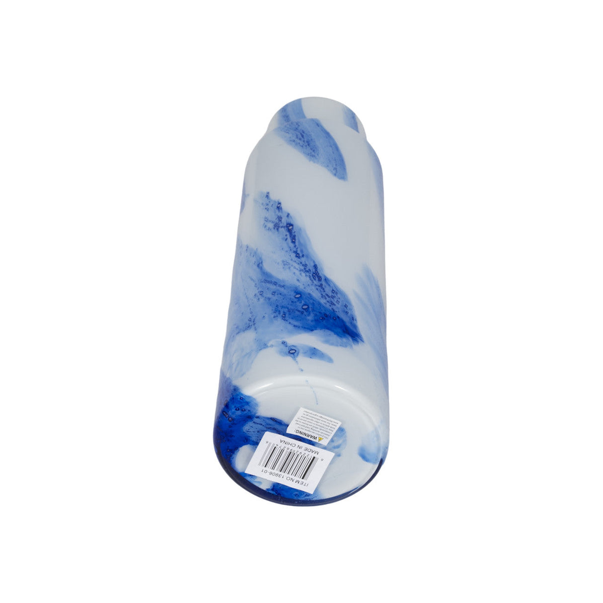 Glass Vase 15.75", White / Blue