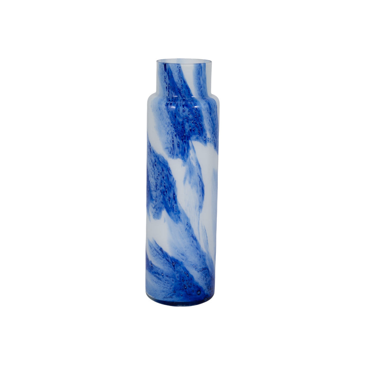 Glass Vase 15.75", White / Blue