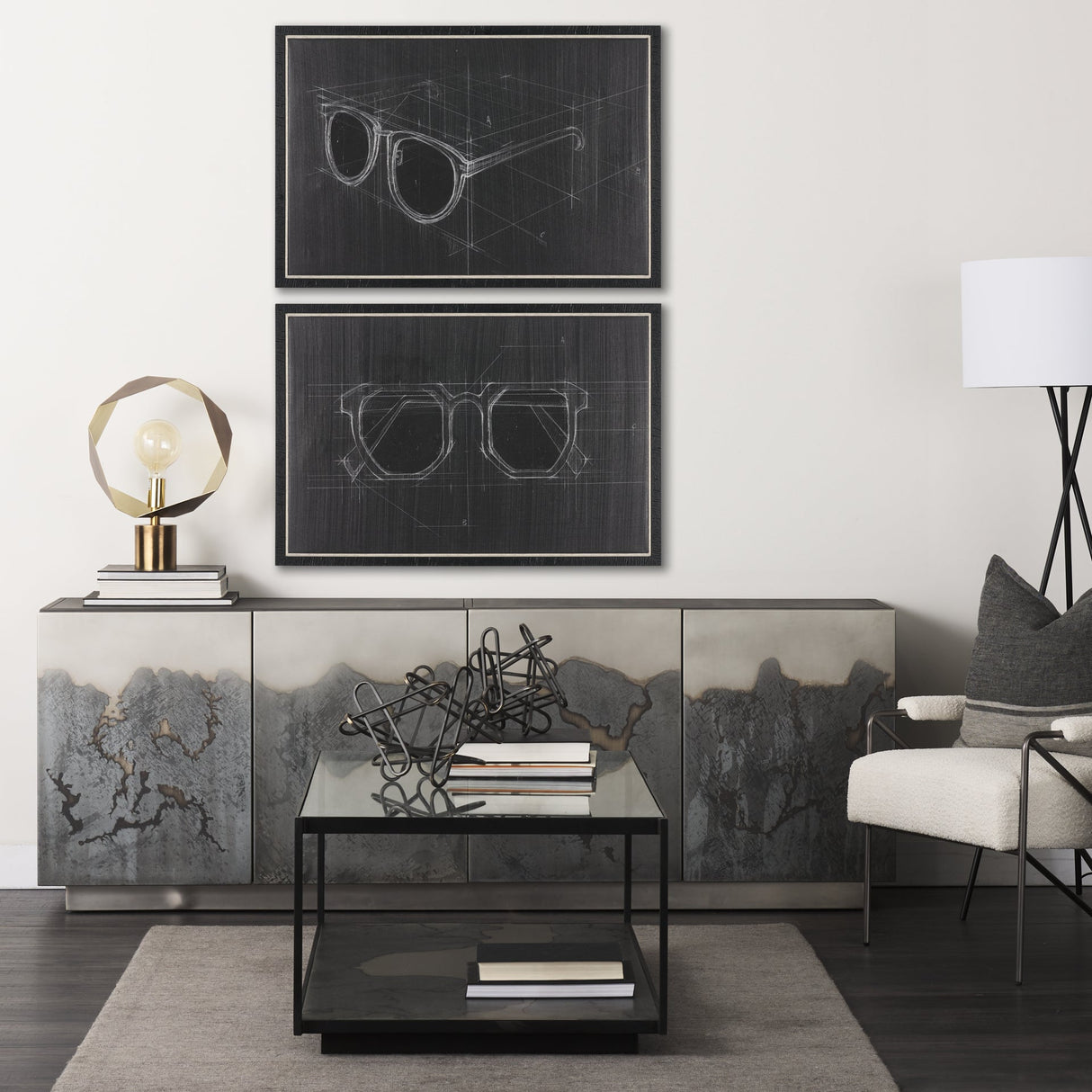 Glasses II by Dayna Matthews a Hand Embellished Textured Framed Canvas by Mercana at Eve Furniture