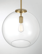 Gleam Single Light Pendant Lamp With Clear Globe Glass - Satin Brass