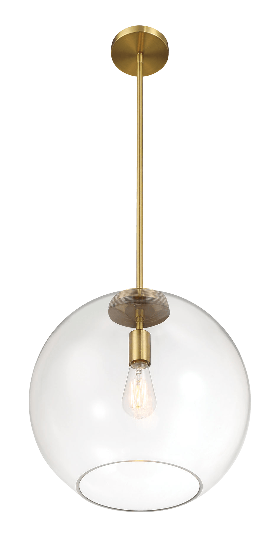 Gleam Single Light Pendant Lamp With Clear Globe Glass - Satin Brass