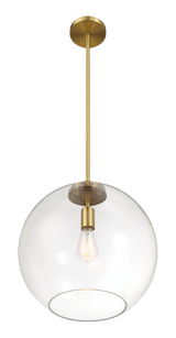 Gleam Single Light Pendant Lamp With Clear Globe Glass - Satin Brass