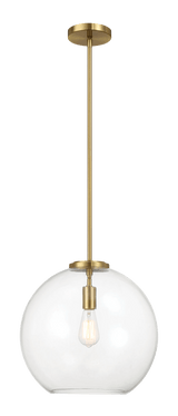 Gleam Single Light Pendant Lamp With Clear Globe Glass - Satin Brass