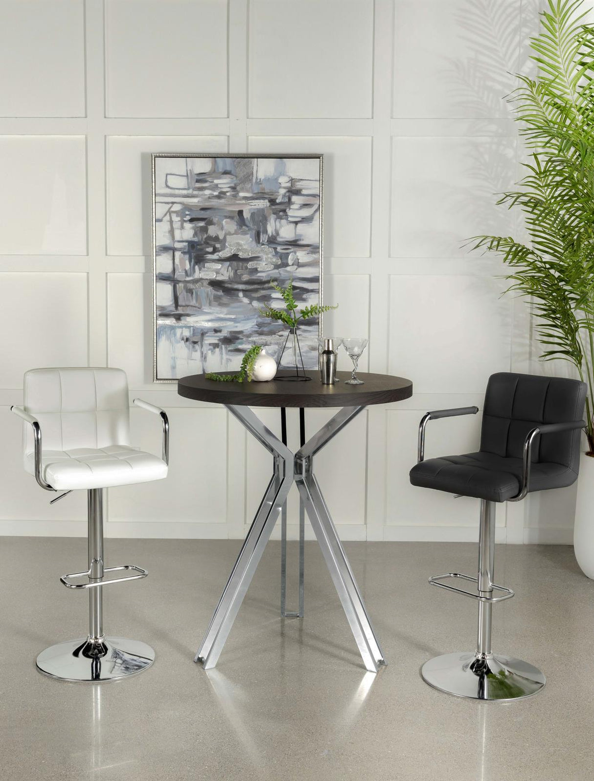 Glenbrook Satin Nickel Round Glass Top Bar Table by Coaster at Eve Furniture