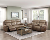 Glendale Brown Microfiber Double Glider Reclining Loveseat with Center Console by Homelegance at Eve Furniture