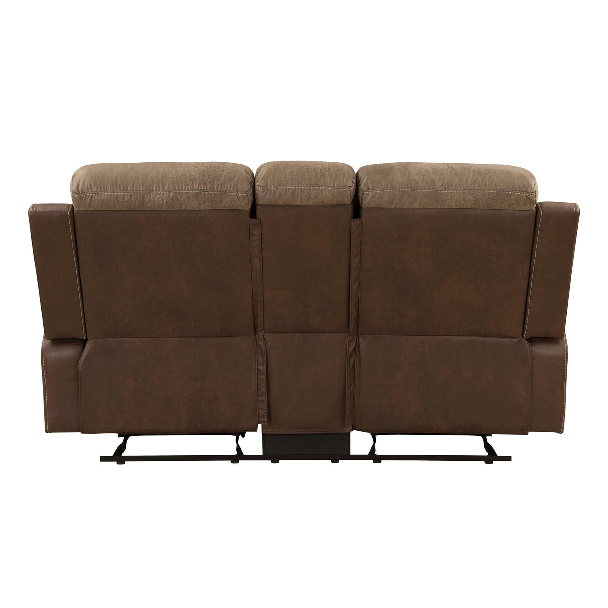 Glendale Brown Microfiber Double Glider Reclining Loveseat with Center Console by Homelegance at Eve Furniture
