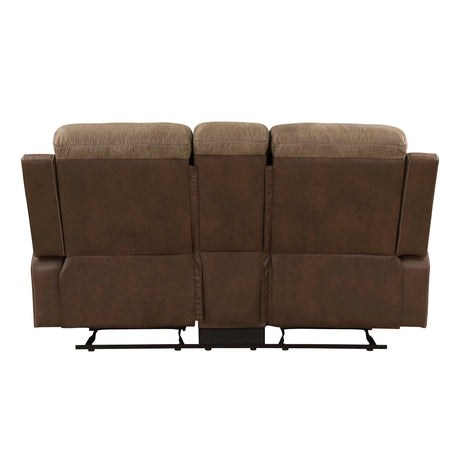 Glendale Brown Microfiber Double Glider Reclining Loveseat with Center Console by Homelegance at Eve Furniture