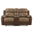 Glendale Brown Microfiber Double Glider Reclining Loveseat with Center Console by Homelegance at Eve Furniture