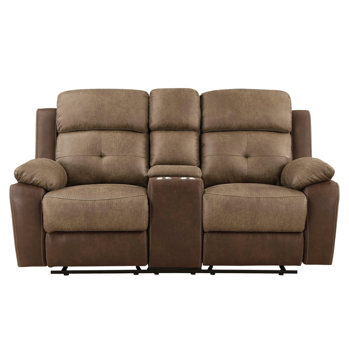 Glendale Brown Microfiber Double Glider Reclining Loveseat with Center Console by Homelegance at Eve Furniture