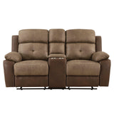 Glendale Brown Microfiber Double Glider Reclining Loveseat with Center Console by Homelegance at Eve Furniture