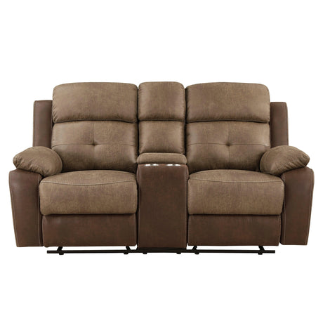 Glendale Brown Microfiber Double Glider Reclining Loveseat with Center Console by Homelegance at Eve Furniture