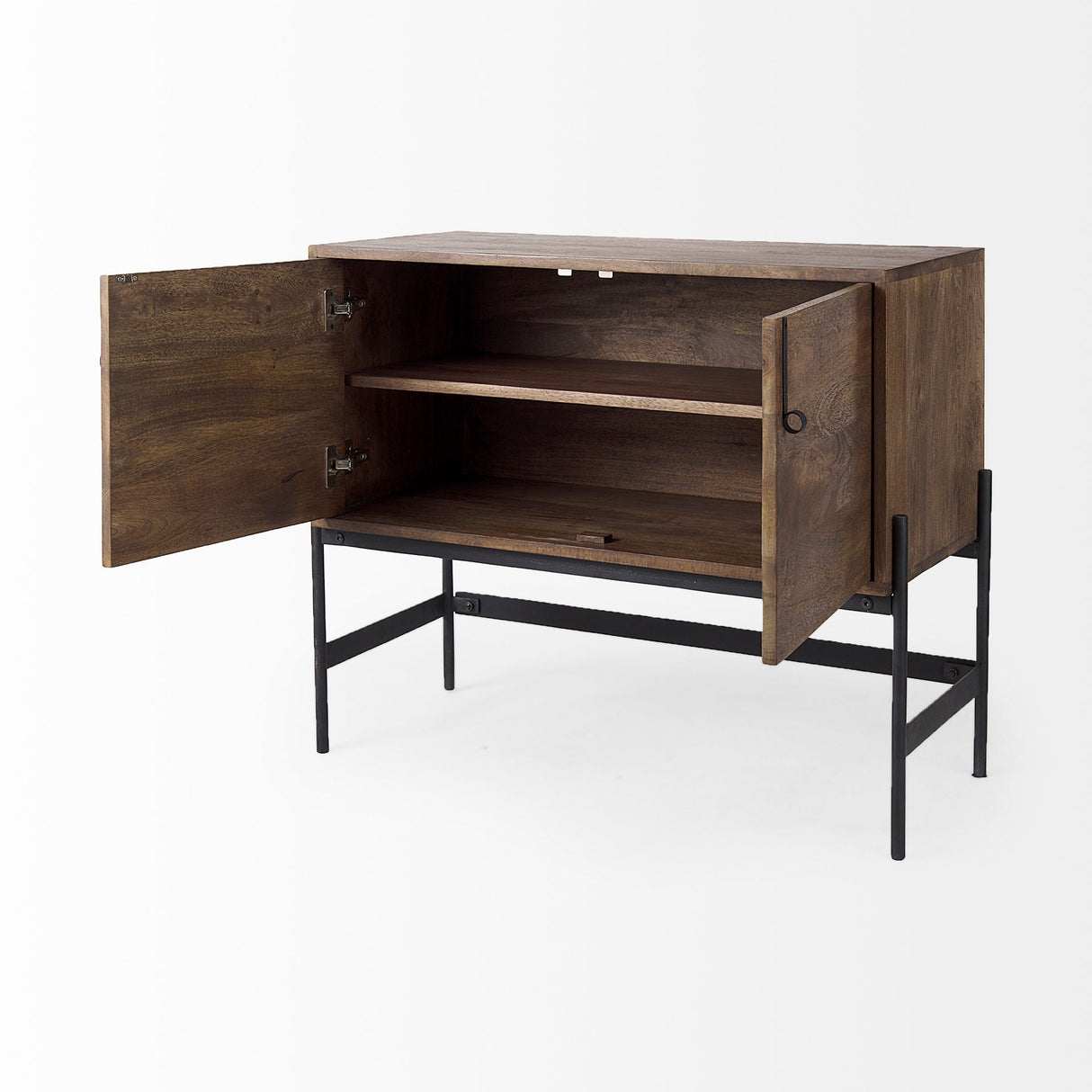 Glenn 38L x 16W x 30H Dark Brown Wood w/ Black Iron Frame, 2 Door Accent Cabinet by Mercana at Eve Furniture