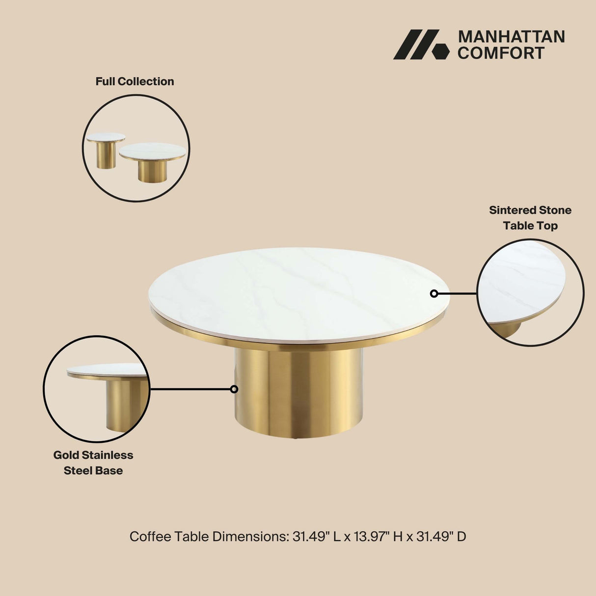Glenn Coffee Table and End Table in Gold (set of 2) by Manhattan Comfort at Eve Furniture