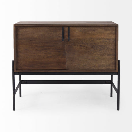 Glenn Dark Brown Wood w/ Black Iron Frame, 2 Door Accent Cabinet by Mercana at Eve Furniture