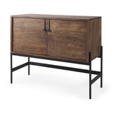 Glenn Dark Brown Wood w/ Black Iron Frame, 2 Door Accent Cabinet by Mercana at Eve Furniture