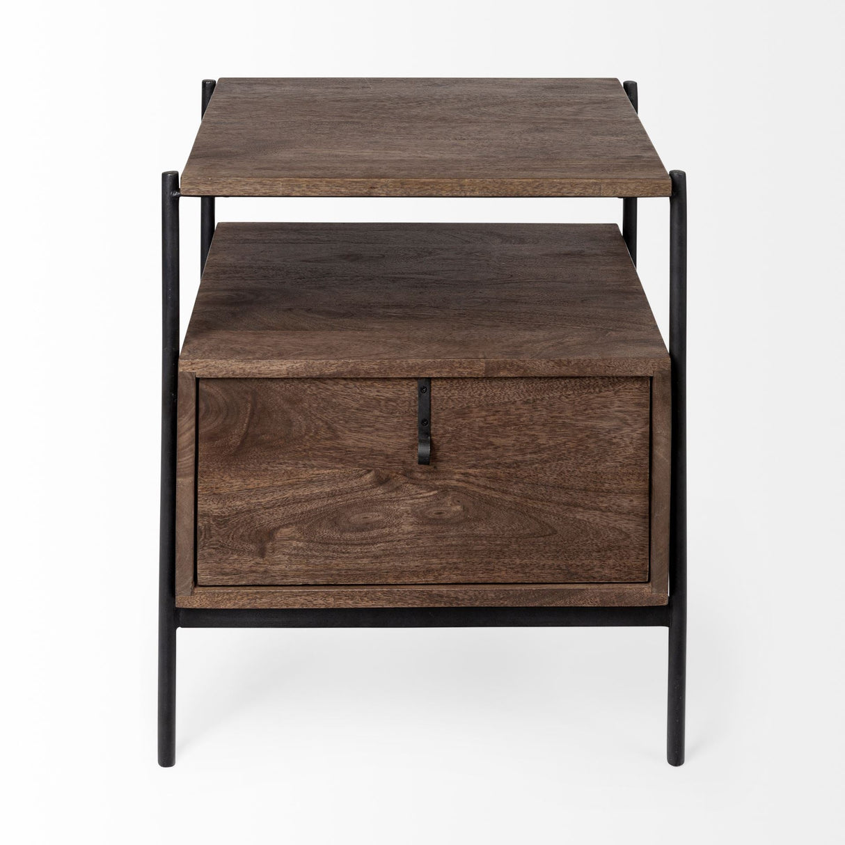 Glenn I 20L x 21W x 24H Dark Brown Wood w/ Black Iron Frame Square End/Side Table by Mercana at Eve Furniture