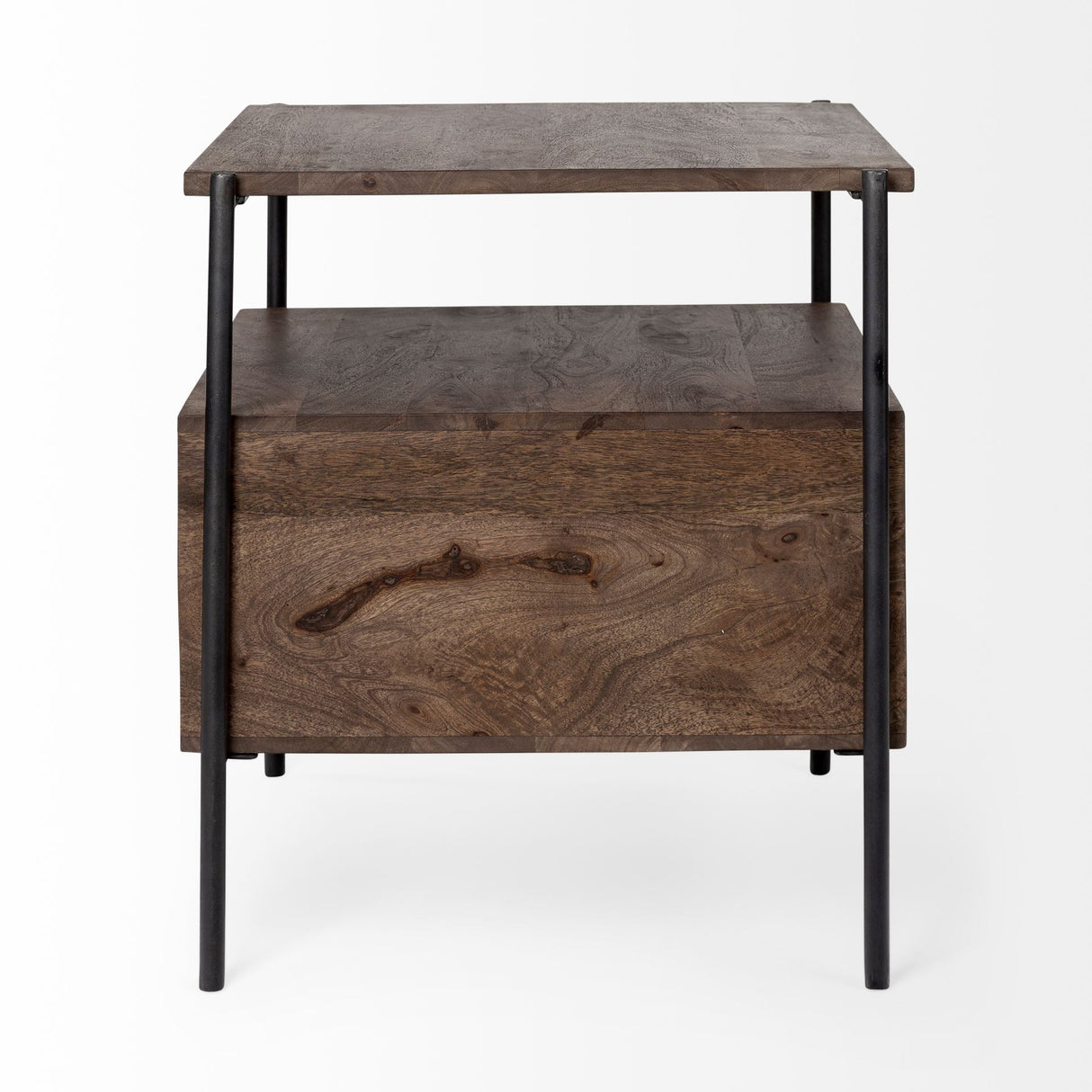 Glenn I 20L x 21W x 24H Dark Brown Wood w/ Black Iron Frame Square End/Side Table by Mercana at Eve Furniture
