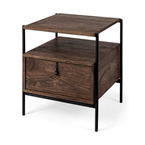 Glenn I 20L x 21W x 24H Dark Brown Wood w/ Black Iron Frame Square End/Side Table by Mercana at Eve Furniture